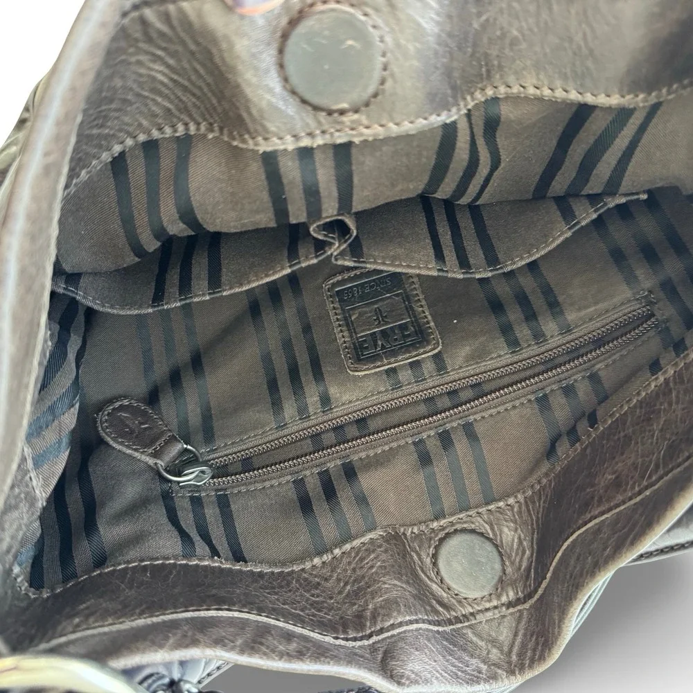 Frye Melissa Dark Brown Distressed Leather Hobo Crossbody Bag Antique Silver